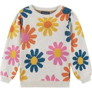 ANDY & EVAN | Girls Retro Flower Sweater, Beige | 3T